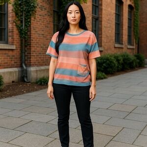 TROUBADOUR BY ANTRHOPOLOGY Boxy Pink and Blue Dolman Sleeve Tee
